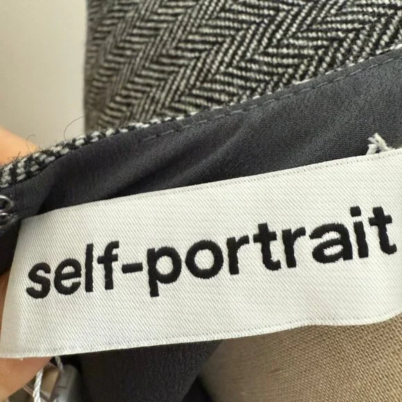 Self-Portrait Grey Herringbone Flared Mini Dress - Picture 10 of 11